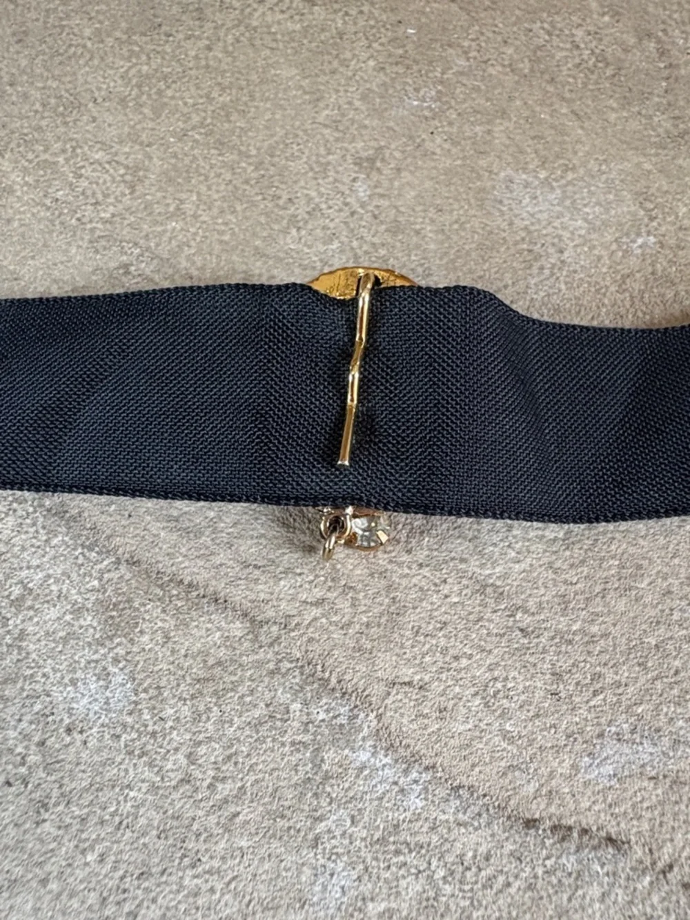 Celebrity black velvet choker with gold tone rose accent